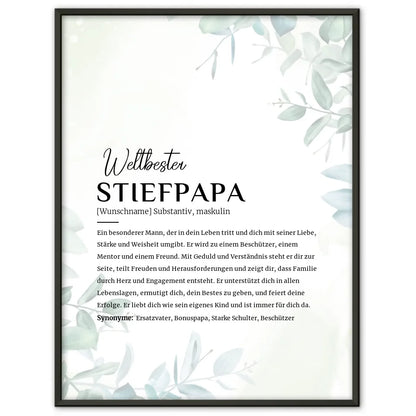 Personalisiertes Poster Definition Stiefpapa im Eukalyptus Stil mit Name