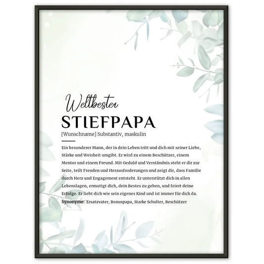 Personalisiertes Poster Definition Stiefpapa im Eukalyptus Stil mit Name