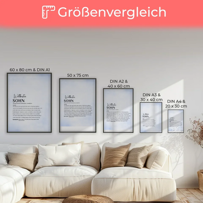 Personalisiertes Poster Sohn Wasserfarben Stil Hellblau mit Name