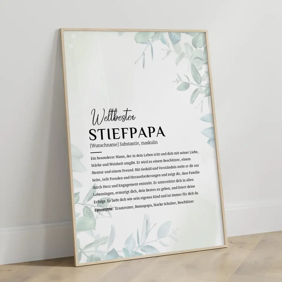 Personalisiertes Poster Definition Stiefpapa im Eukalyptus Stil mit Name