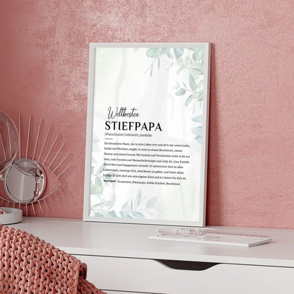 Personalisiertes Poster Definition Stiefpapa im Eukalyptus Stil mit Name