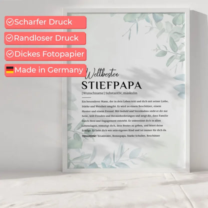 Personalisiertes Poster Definition Stiefpapa im Eukalyptus Stil mit Name