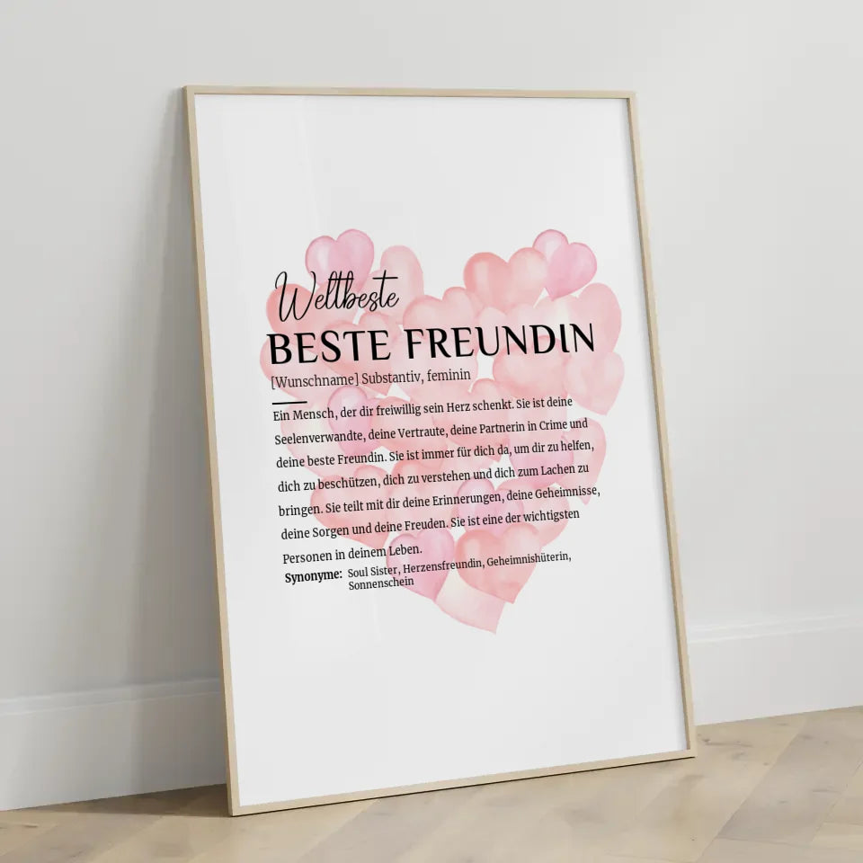 Personalisiertes Poster Definition Beste Freundin mit Name Ballonherzen