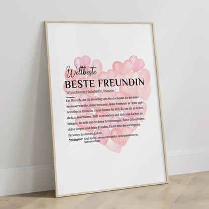 Personalisiertes Poster Definition Beste Freundin mit Name Ballonherzen