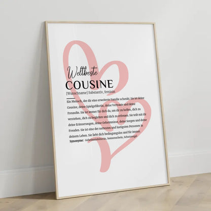 Personalisiertes Poster Definition Cousine mit Name Zwei Herzen Geschenk