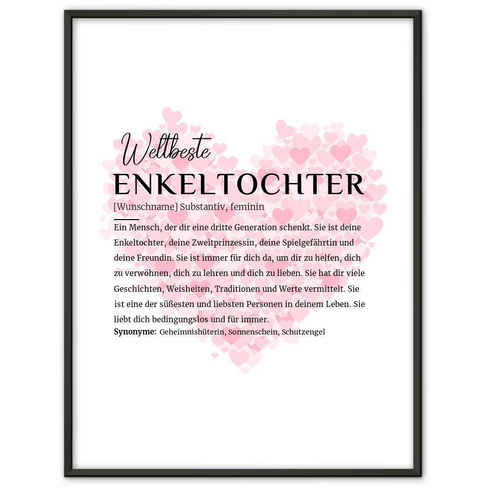 Personalisiertes Poster Definition Enkeltochter mit Name Herzchen