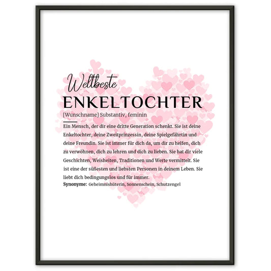 Personalisiertes Poster Definition Enkeltochter mit Name Herzchen