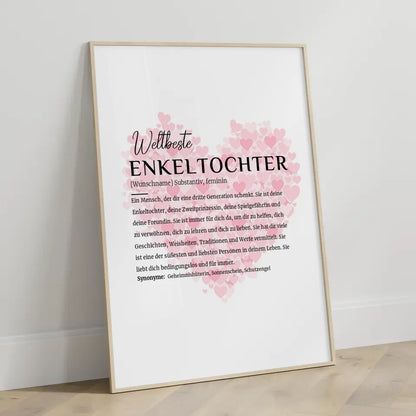 Personalisiertes Poster Definition Enkeltochter mit Name Herzchen