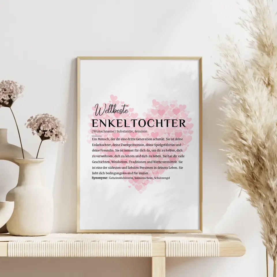 Personalisiertes Poster Definition Enkeltochter mit Name Herzchen