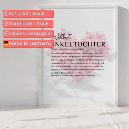 Personalisiertes Poster Definition Enkeltochter mit Name Herzchen