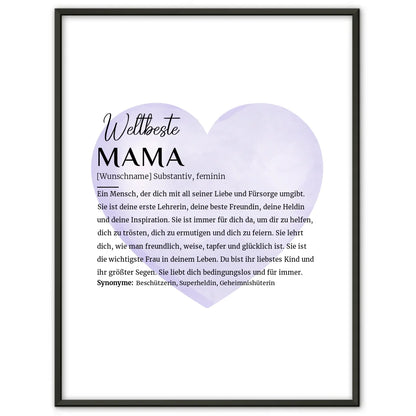 Personalisiertes Poster Definition Mama mit Name Wasserfarben Herz Lila