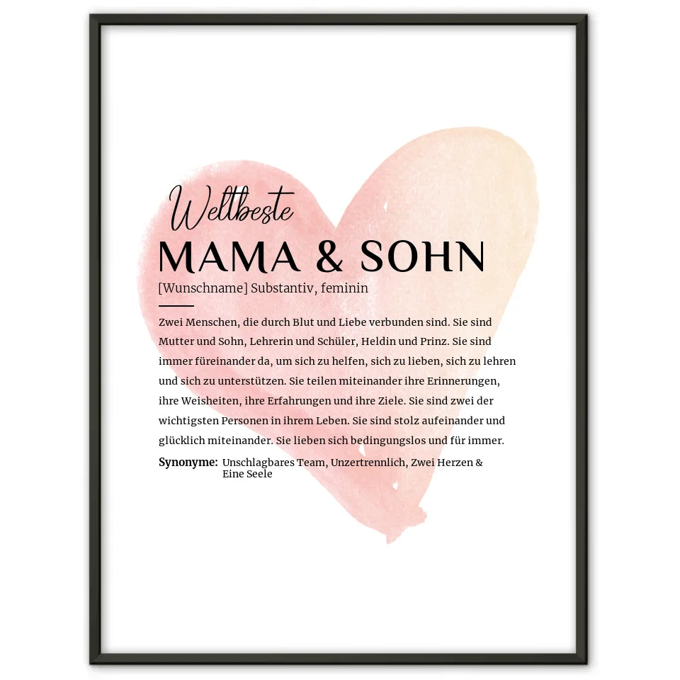 Personalisiertes Poster Definition Mama & Sohn mit Name Wasserfarben Rot