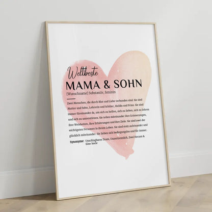 Personalisiertes Poster Definition Mama & Sohn mit Name Wasserfarben Rot