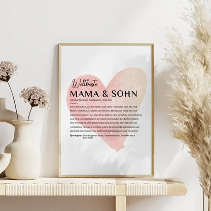 Personalisiertes Poster Definition Mama & Sohn mit Name Wasserfarben Rot