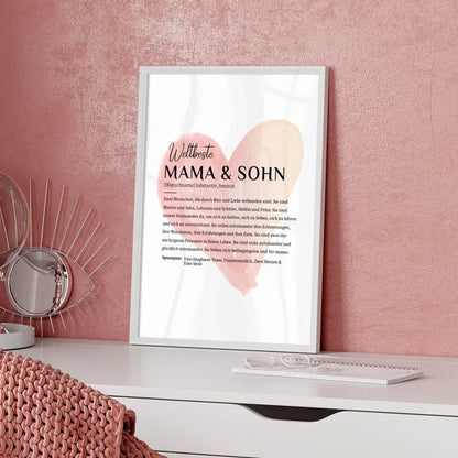 Personalisiertes Poster Definition Mama & Sohn mit Name Wasserfarben Rot