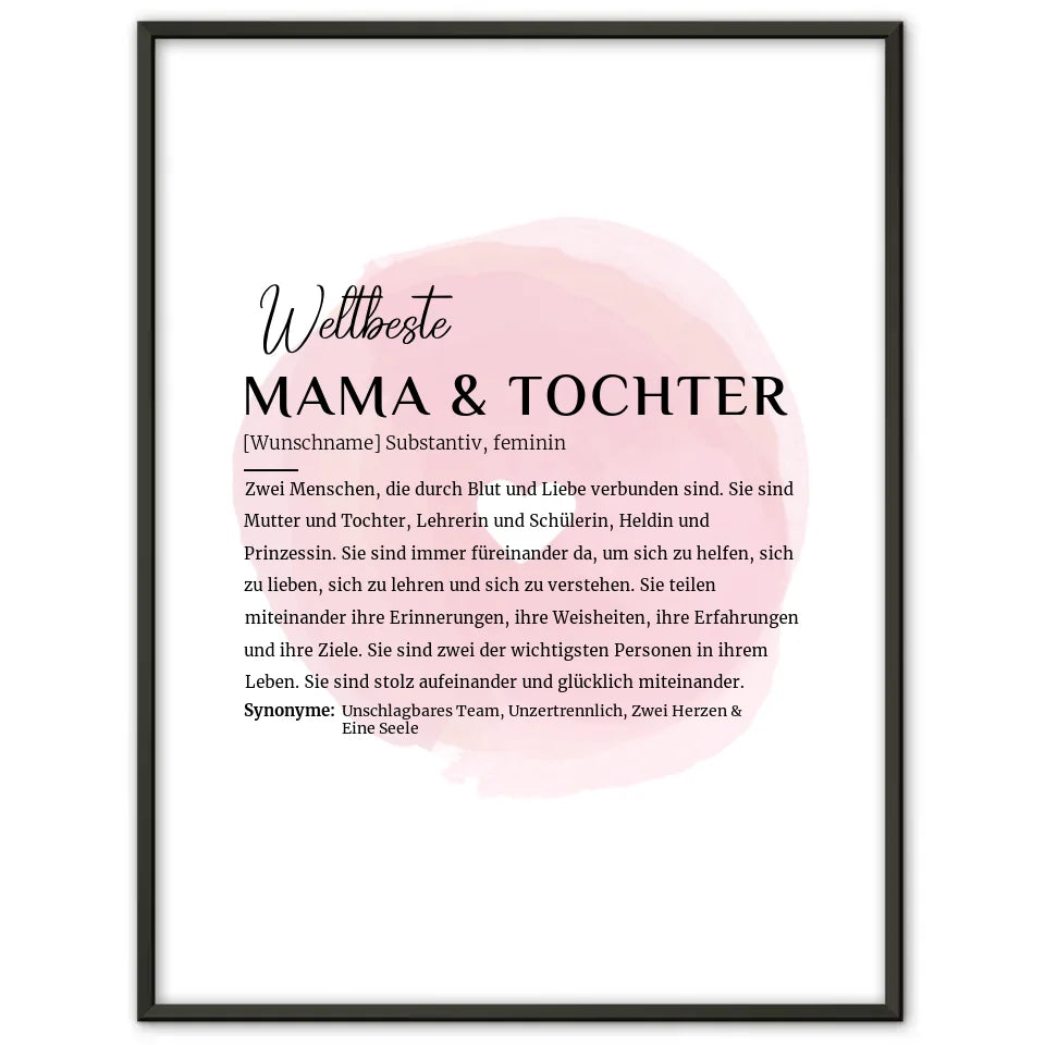 Personalisiertes Poster Definition Mama Tochter mit Name und Herzkreis