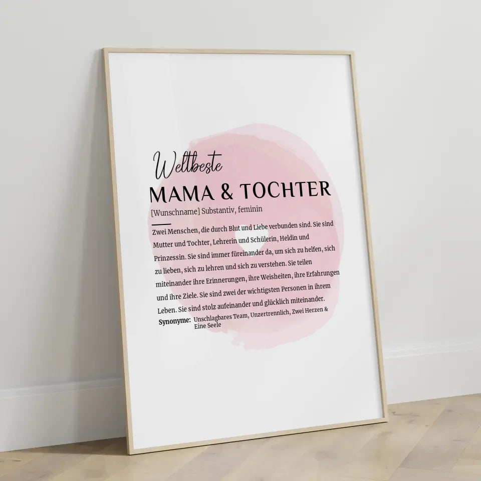 Personalisiertes Poster Definition Mama Tochter mit Name und Herzkreis