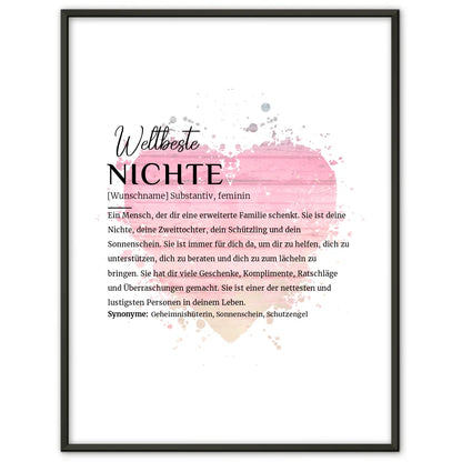 Personalisiertes Poster Definition Nichte mit Name Watercolor Herz