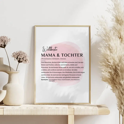 Personalisiertes Poster Definition Mama Tochter mit Name und Herzkreis