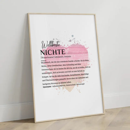 Personalisiertes Poster Definition Nichte mit Name Watercolor Herz