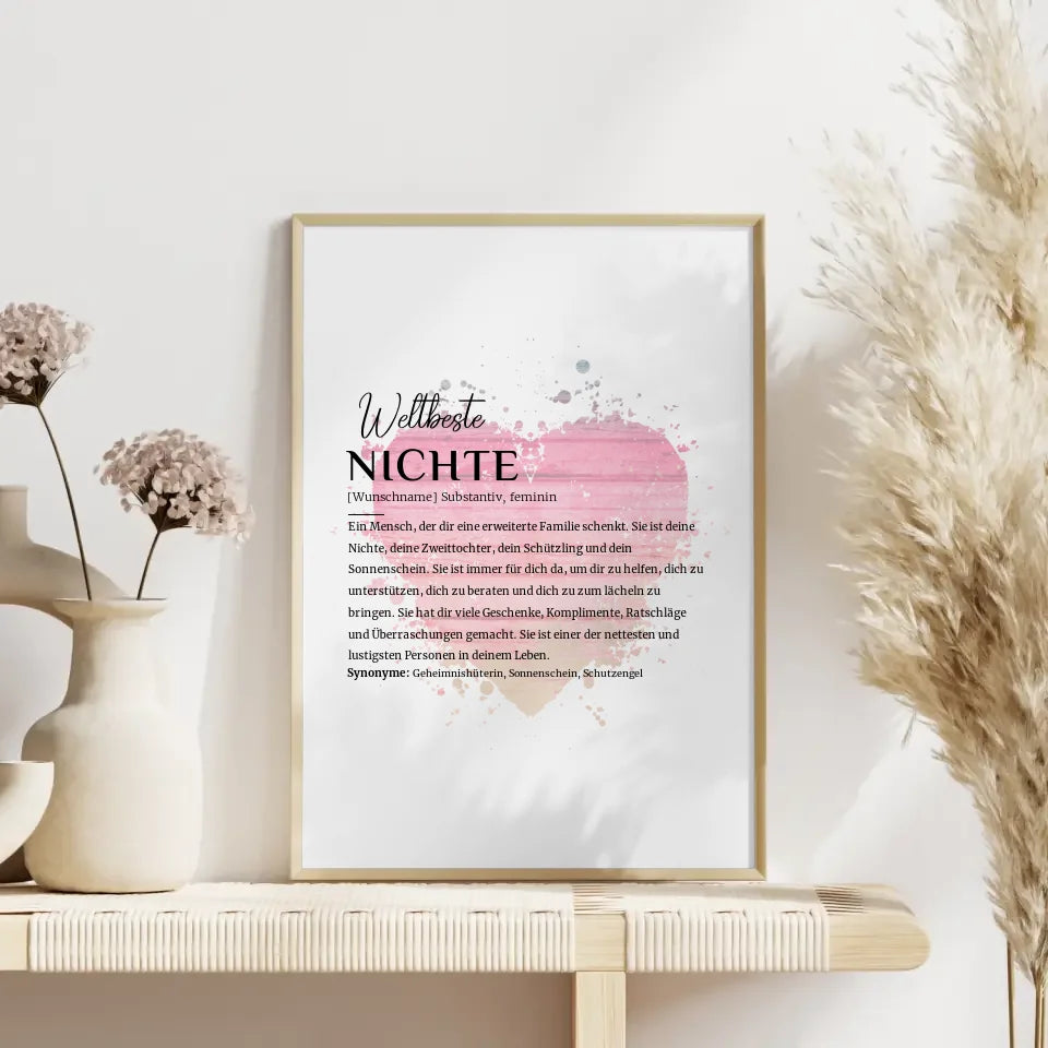 Personalisiertes Poster Definition Nichte mit Name Watercolor Herz