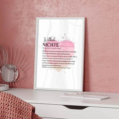 Personalisiertes Poster Definition Nichte mit Name Watercolor Herz