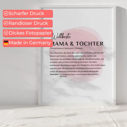 Personalisiertes Poster Definition Mama Tochter mit Name und Herzkreis