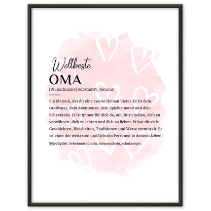 Personalisiertes Poster Definition Oma mit Name Herzchen Rosa Geschenkidee