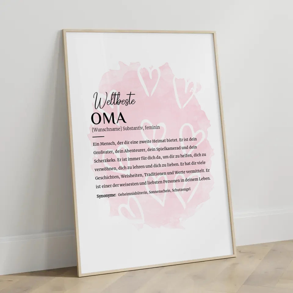 Personalisiertes Poster Definition Oma mit Name Herzchen Rosa Geschenkidee