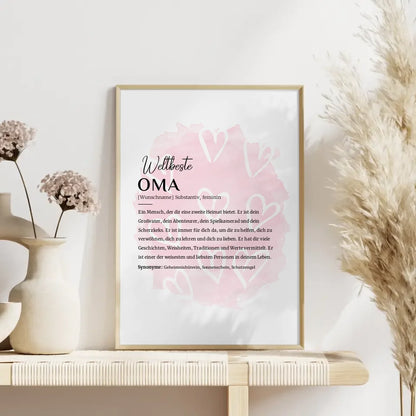 Personalisiertes Poster Definition Oma mit Name Herzchen Rosa Geschenkidee