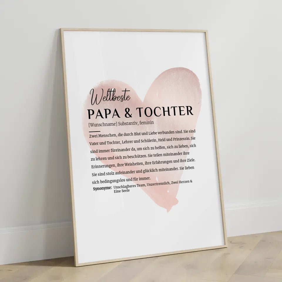 Personalisiertes Poster Definition Papa Tochter mit Name Rose Herz