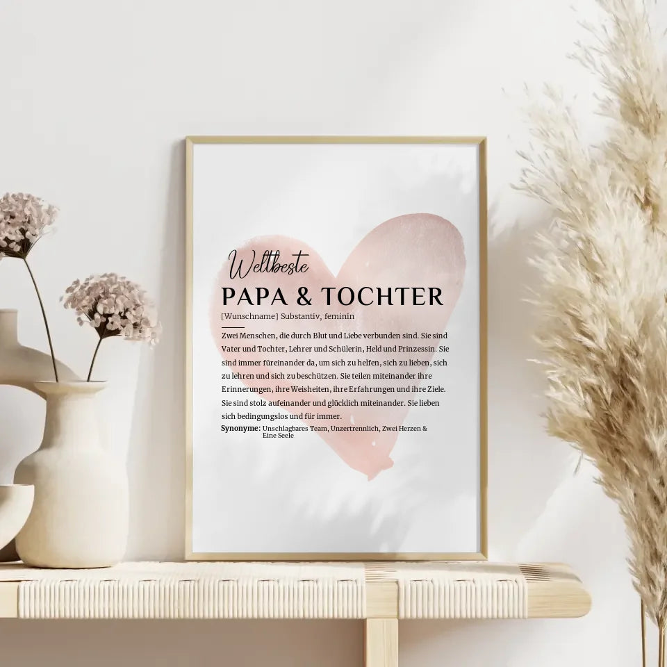 Personalisiertes Poster Definition Papa Tochter mit Name Rose Herz