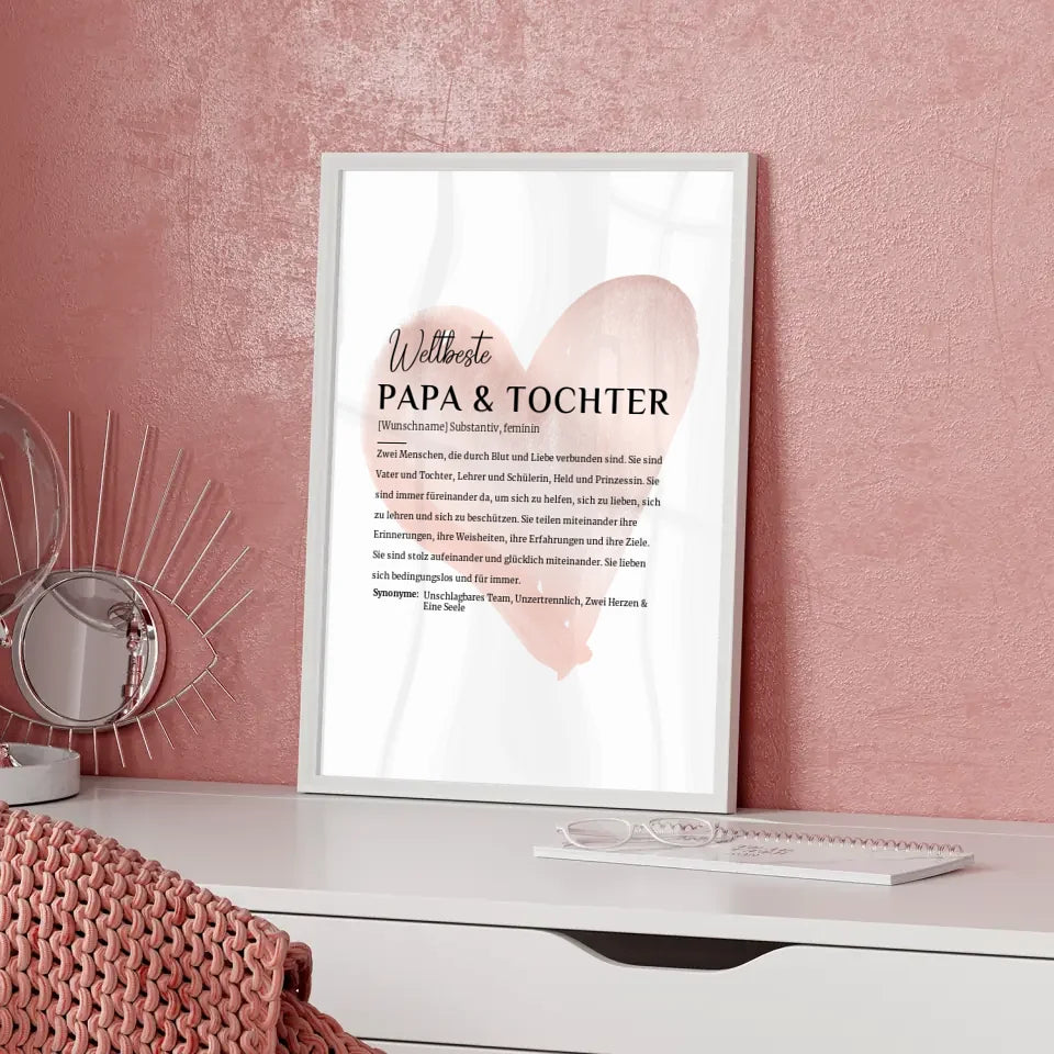 Personalisiertes Poster Definition Papa Tochter mit Name Rose Herz