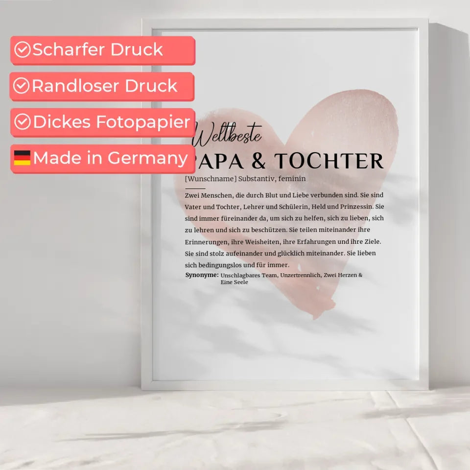 Personalisiertes Poster Definition Papa Tochter mit Name Rose Herz