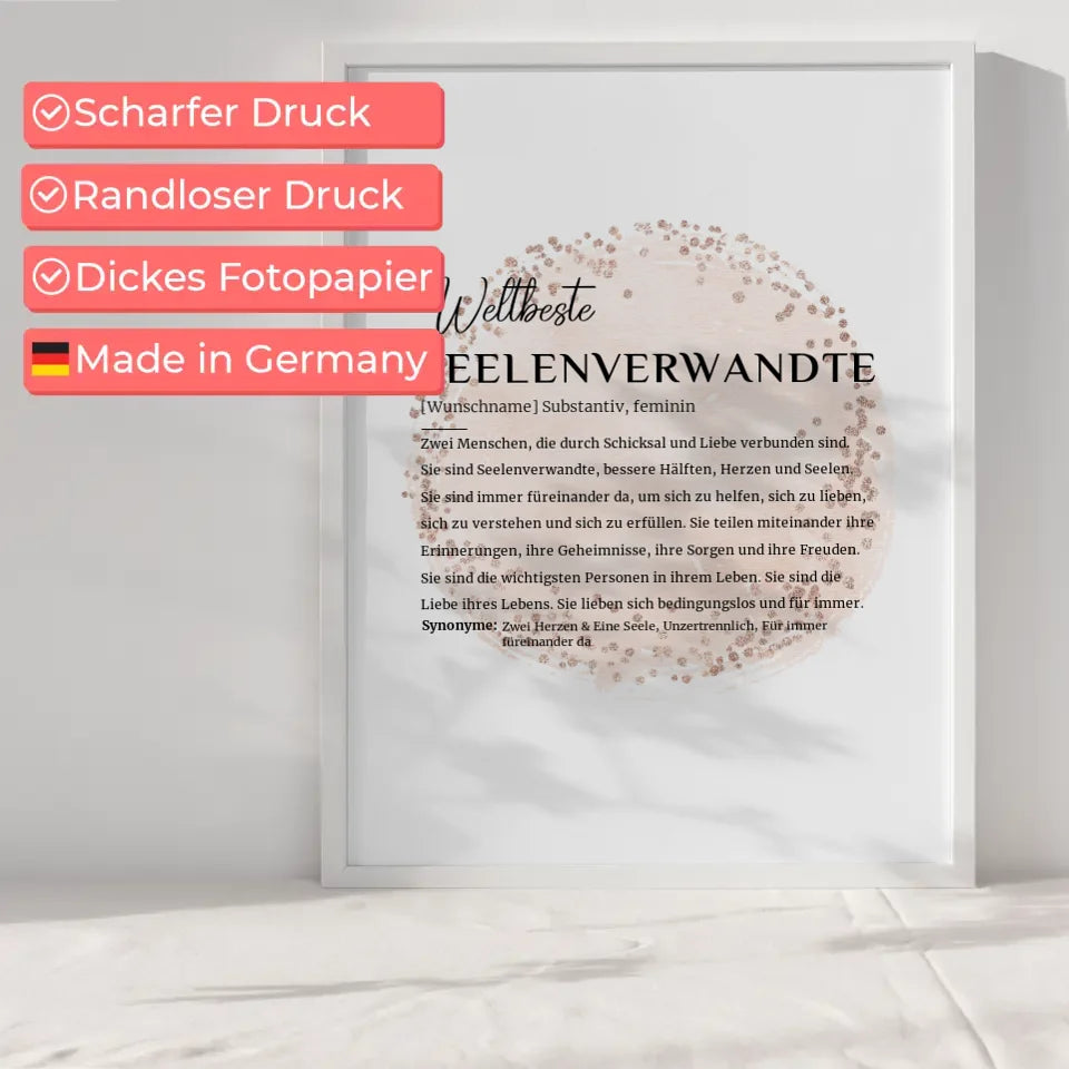 Personalisiertes Poster Definition Seelenverwandte mit Name Farbkreis Rose