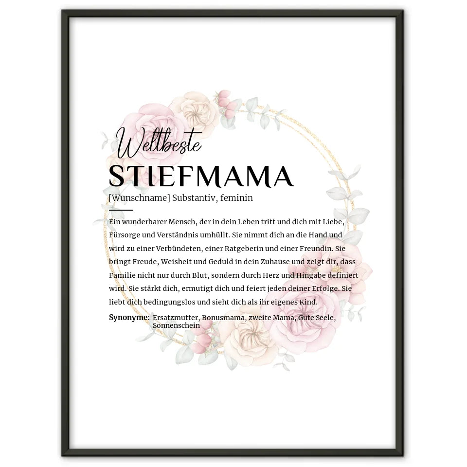 Personalisiertes Poster Definition Stiefmama mit Name Floral Kreis