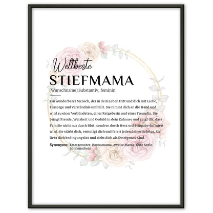 Personalisiertes Poster Definition Stiefmama mit Name Floral Kreis