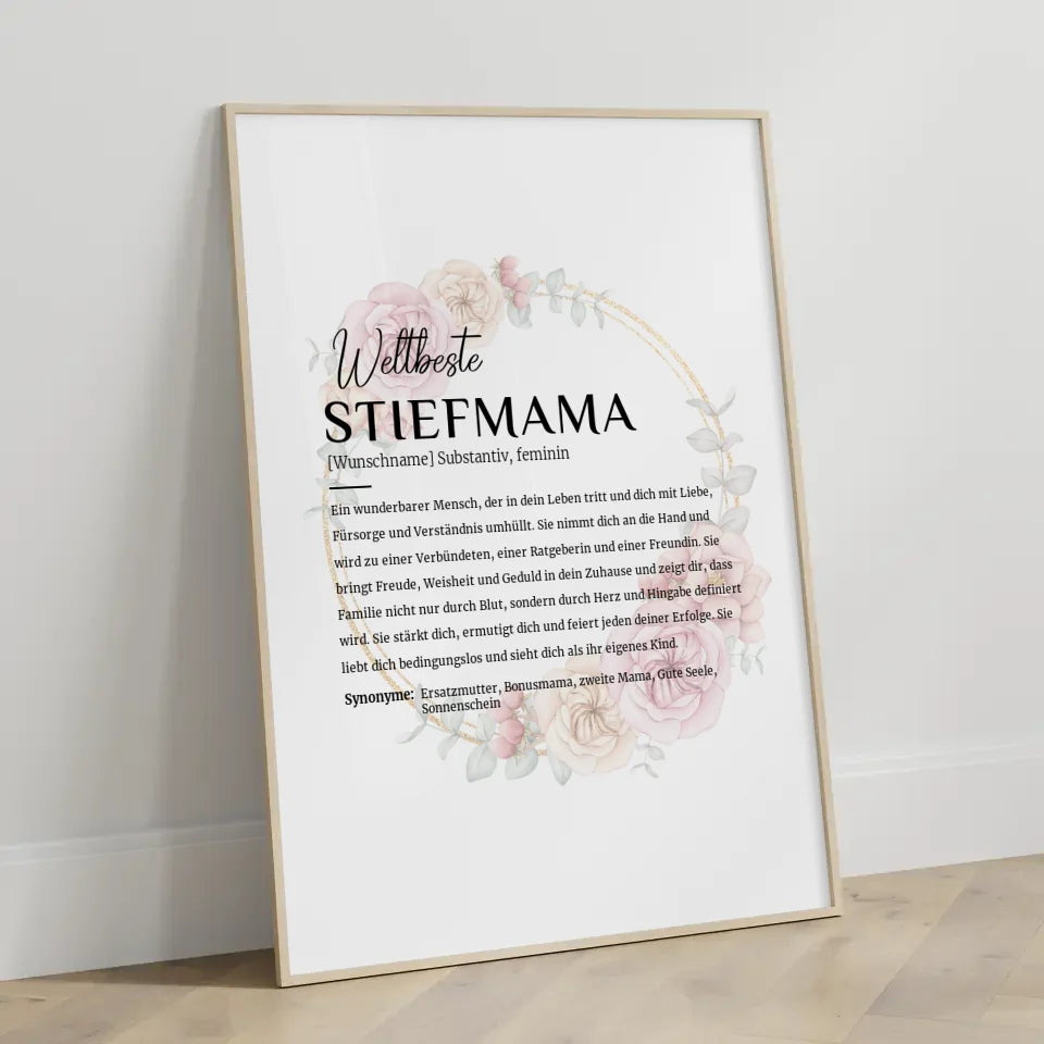 Personalisiertes Poster Definition Stiefmama mit Name Floral Kreis