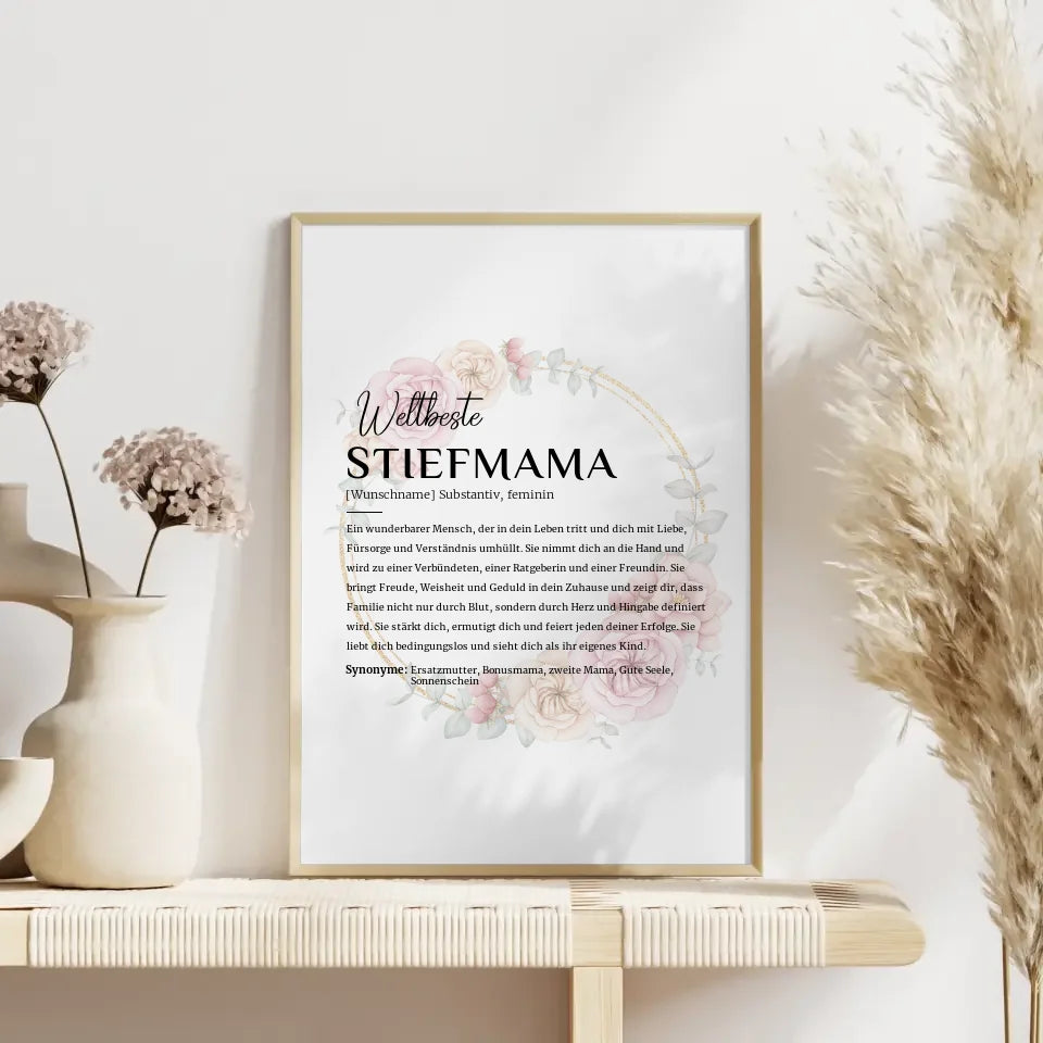 Personalisiertes Poster Definition Stiefmama mit Name Floral Kreis