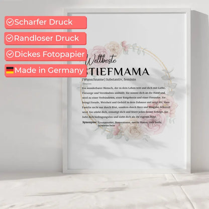 Personalisiertes Poster Definition Stiefmama mit Name Floral Kreis