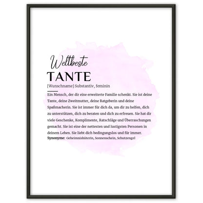 Personalisiertes Poster Definition Tante mit Name Pinsel Klecks Rosa