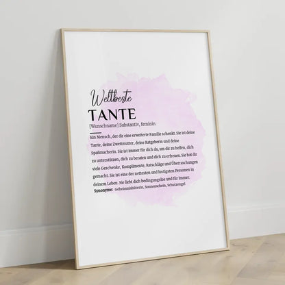 Personalisiertes Poster Definition Tante mit Name Pinsel Klecks Rosa