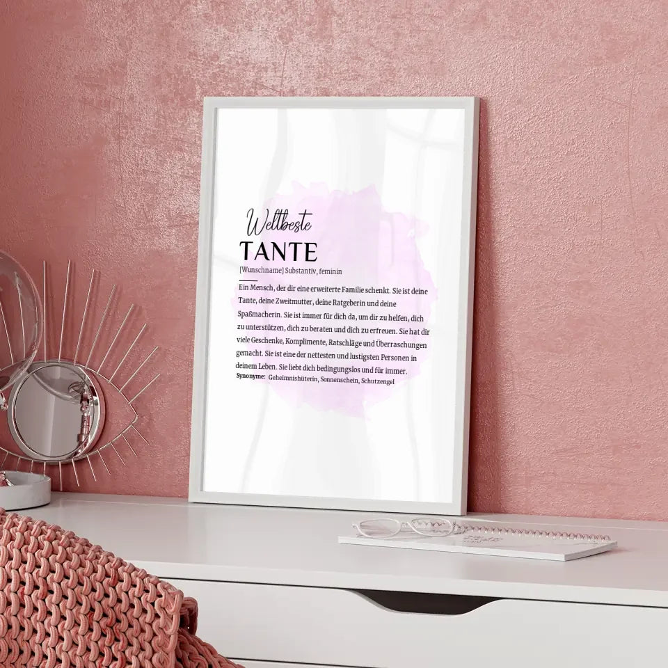 Personalisiertes Poster Definition Tante mit Name Pinsel Klecks Rosa