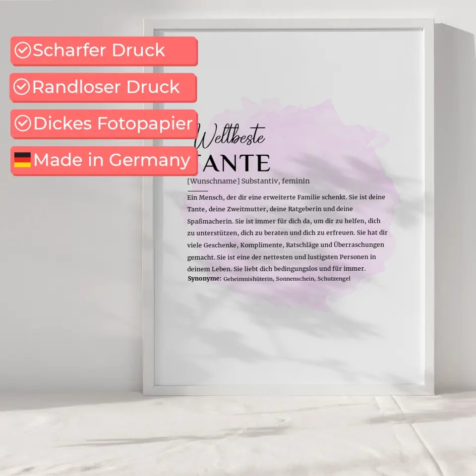 Personalisiertes Poster Definition Tante mit Name Pinsel Klecks Rosa