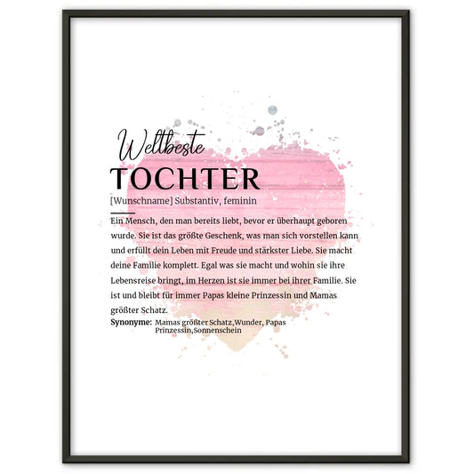 Personalisiertes Poster Definition Tochter mit Name Watercolor Herz