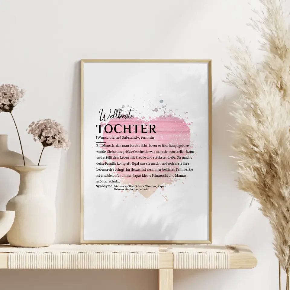 Personalisiertes Poster Definition Tochter mit Name Watercolor Herz