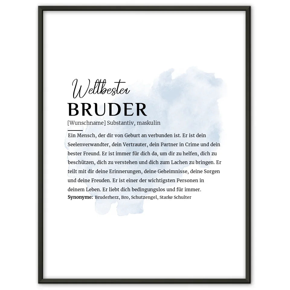 Personalisiert Poster Definition Bruder mit Name Pinsel Klecks Blau