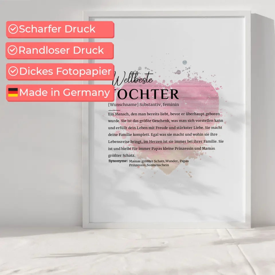 Personalisiertes Poster Definition Tochter mit Name Watercolor Herz