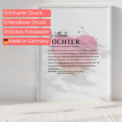 Personalisiertes Poster Definition Tochter mit Name Watercolor Herz