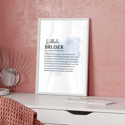 Personalisiert Poster Definition Bruder mit Name Pinsel Klecks Blau